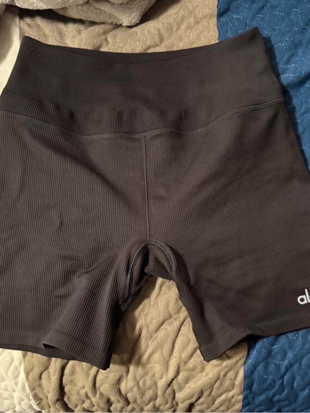 ALO Yoga Black Ribbed High-Rise Bike Shorts